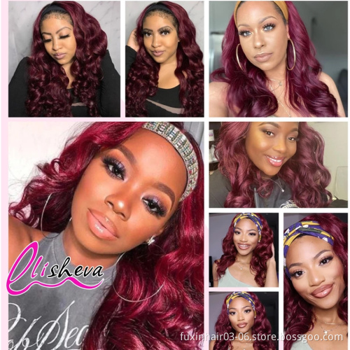Headband BodyWave Wig Human Hair Ombre 1B 99J 30 Headband Wig With Headband Attached Branzilian Body Wave Wig For Women
